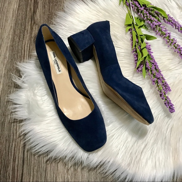 Karl Lagerfeld Charee Square Toe Pumps Block Heels 8.5 - Picture 1 of 7